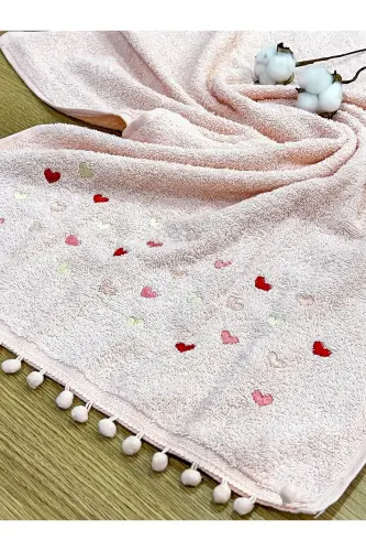 Pom-Pom Heart Embroidered 6-Piece 50x90 Hand and Face Towel Set - Assorted - 5