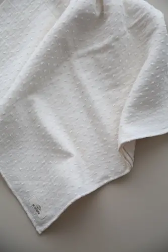 Pom pom Muslin Blanket 100% Cotton -ecru-Ecru Patterned - 3