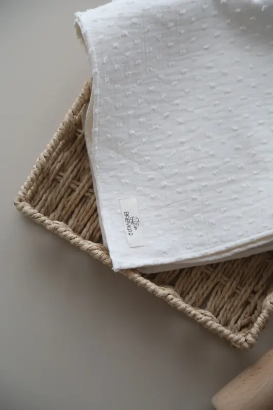 Pom pom Muslin Blanket 100% Cotton -ecru-Ecru Patterned - 4