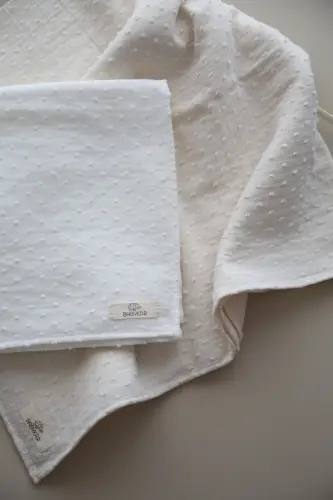 Pom pom Muslin Blanket 100% Cotton -ecru-Ecru Patterned - 6