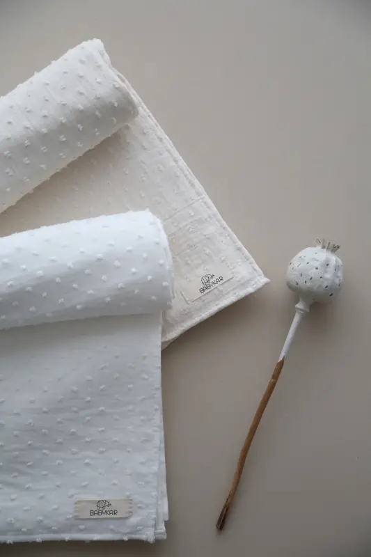 Pom pom Muslin Blanket 100% Cotton -ecru-Ecru Patterned - 7