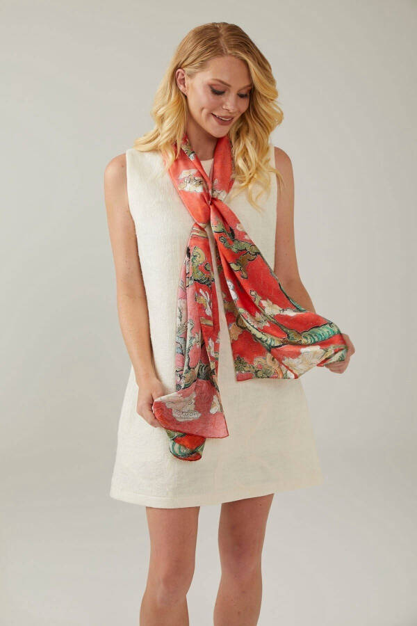 Pomegranate Blossom 50x170 Almond Tree %100 Satin Silk Full - 1