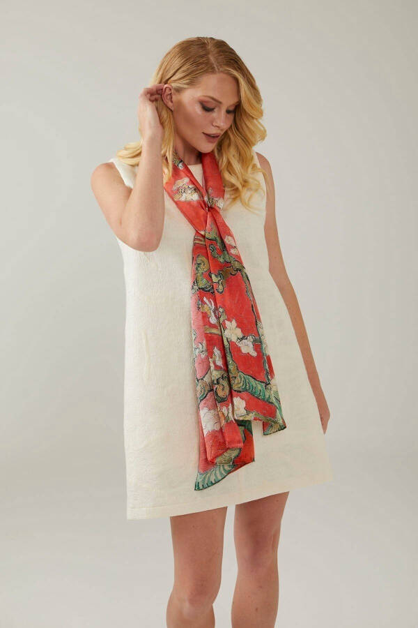 Pomegranate Blossom 50x170 Almond Tree %100 Satin Silk Full - 3