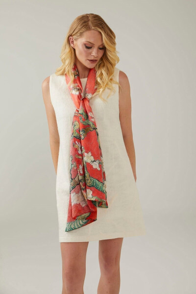 Pomegranate Blossom 50x170 Almond Tree %100 Satin Silk Full - 4