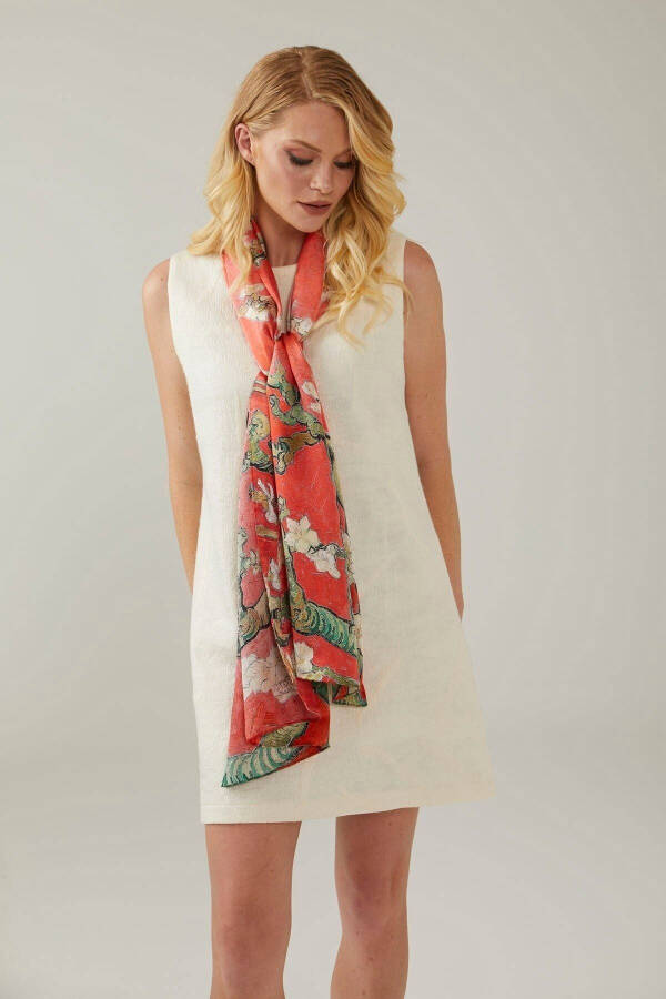 Pomegranate Blossom 50x170 Almond Tree %100 Satin Silk Full - 4