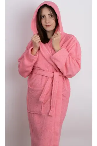 Pomegranate Flower Colored AVS Boucle Hooded Model Bathrobe (S-M-L-XL-2XL-3XL-4XL) Plus and Size-Pomegranate Flower 