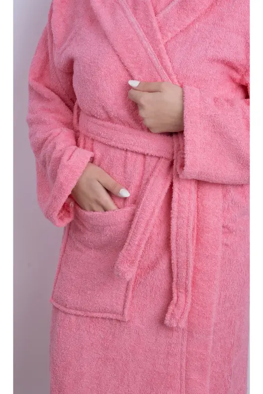 Pomegranate Flower Colored AVS Boucle Hooded Model Bathrobe (S-M-L-XL-2XL-3XL-4XL) Plus and Size-Pomegranate Flower - 3