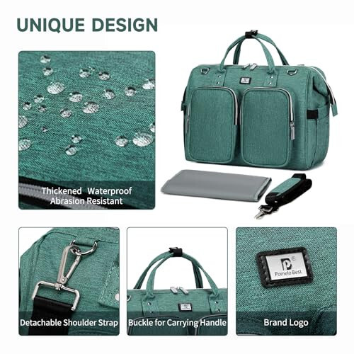 Pomelo Best Multifunctional Diaper Bag Totes with Changing Pad & Stroller Straps, Large Portable Newborn Baby Bags, Unisex and Stylish Travel Diaper Backpacks for Mom and Dad, Green - 3