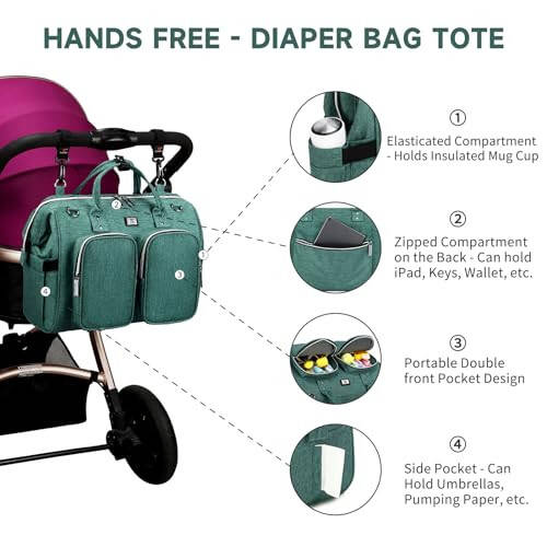 Pomelo Best Multifunctional Diaper Bag Totes with Changing Pad & Stroller Straps, Large Portable Newborn Baby Bags, Unisex and Stylish Travel Diaper Backpacks for Mom and Dad, Green - 4