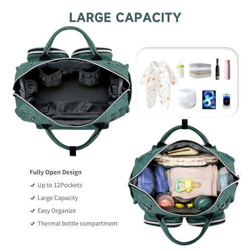 Pomelo Best Multifunctional Diaper Bag Totes with Changing Pad & Stroller Straps, Large Portable Newborn Baby Bags, Unisex and Stylish Travel Diaper Backpacks for Mom and Dad, Green - 5