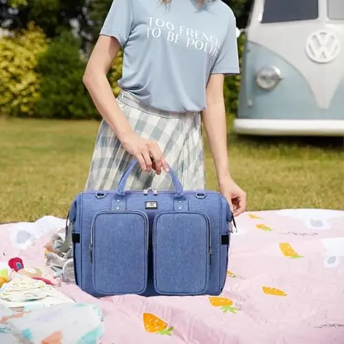 Pomelo Best Multifunctional Diaper Bag Totes with Changing Pad & Stroller Straps, Large Portable Newborn Baby Bags, Unisex and Stylish Travel Diaper Backpacks for Mom and Dad, Green - 2