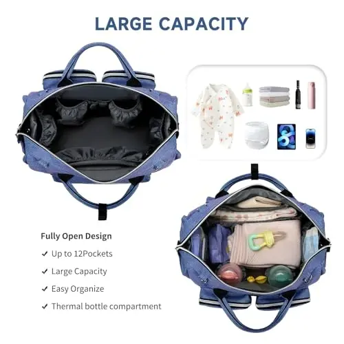 Pomelo Best Multifunctional Diaper Bag Totes with Changing Pad & Stroller Straps, Large Portable Newborn Baby Bags, Unisex and Stylish Travel Diaper Backpacks for Mom and Dad, Green - 5