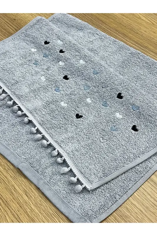 Pomponli Yurak Naqshli 6 talik 50x90 Qo'l va Yuz Sochiq To'plami - Assorti - 6