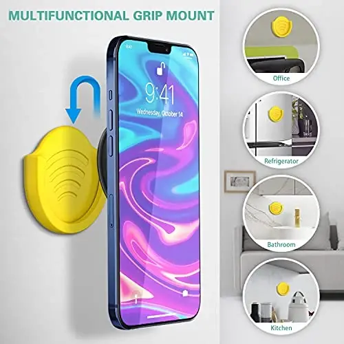 pop-tech 2 Pack Socket Car Mount, Yiqiladigan tutqich foydalanuvchilari uchun silikon telefon ushlagichi, devor, panel, oyna, stol, uy, eshik, ofis sariq rangda ishlatiladigan 3M yopishqoq yopishtiruvchi almashtirish - 4