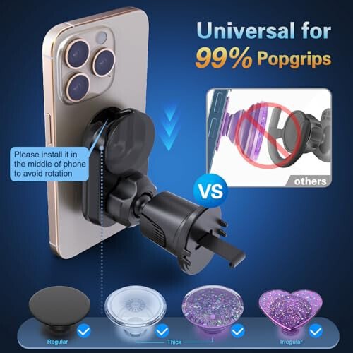 pop-tech Car Vent Phone Mount for Thick Socket Grip, Air Vent Clip Phone Holder Compatible with Magsafe Wallet Black & iPhone Samsung Card Holder, Cellphone Stand with Sticky Adhesive - 5