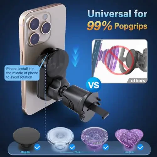 pop-tech Car Vent Phone Mount for Thick Socket Grip, Air Vent Clip Phone Holder Compatible with Magsafe Wallet Black & iPhone Samsung Card Holder, Cellphone Stand with Sticky Adhesive - 5