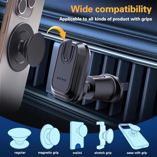 pop-tech Car Vent Phone Mount for Thick Socket Grip, Air Vent Clip Phone Holder Compatible with Magsafe Wallet Black & iPhone Samsung Card Holder, Cellphone Stand with Sticky Adhesive - 6