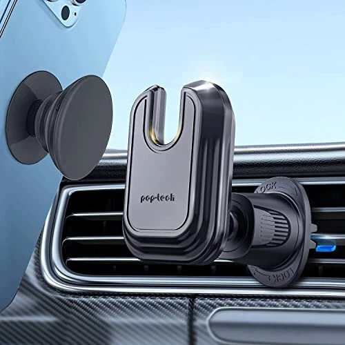 pop-tech Car Vent Phone Mount for Thick Socket Grip, Air Vent Clip Phone Holder Compatible with Magsafe Wallet Black & iPhone Samsung Card Holder, Cellphone Stand with Sticky Adhesive - pop-tech