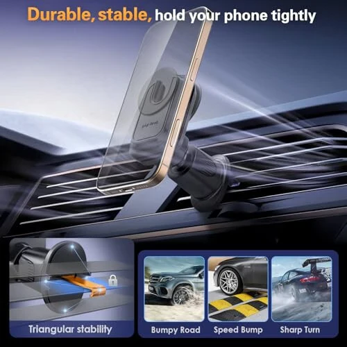 pop-tech Car Vent Phone Mount for Thick Socket Grip, Air Vent Clip Phone Holder Compatible with Magsafe Wallet Black & iPhone Samsung Card Holder, Cellphone Stand with Sticky Adhesive - 4