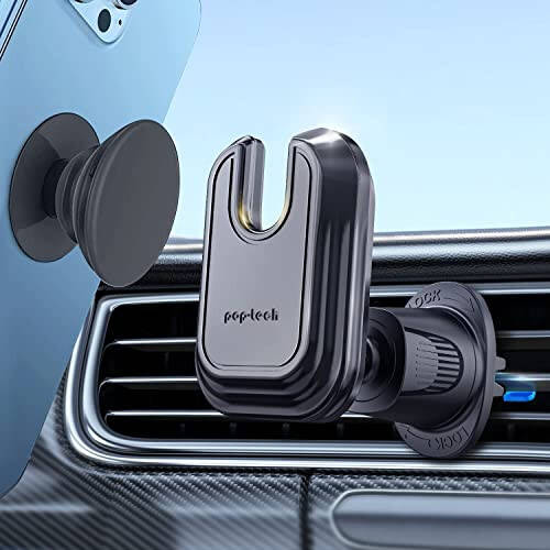 Pop-tech Car Vent Phone Mount for Socket Grip, Air Vent Clip Phone Holder Compatible with Magsafe Wallet Black & iPhone Samsung Card Holder, Cell Phone Stand with Sticky Adhesive - 1