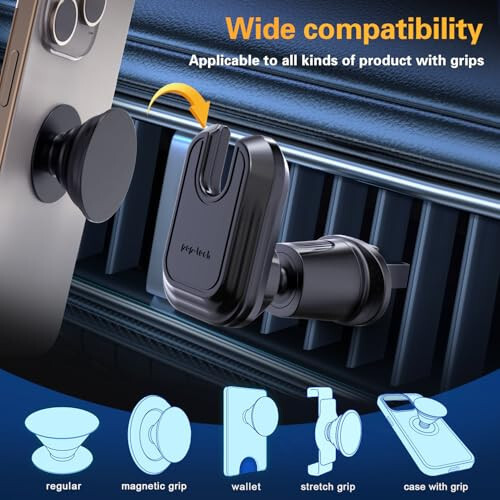 Pop-tech Car Vent Phone Mount for Socket Grip, Air Vent Clip Phone Holder Compatible with Magsafe Wallet Black & iPhone Samsung Card Holder, Cell Phone Stand with Sticky Adhesive - 4