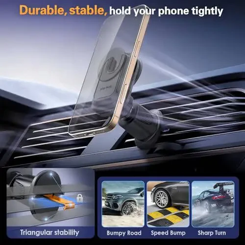 Pop-tech Car Vent Phone Mount for Socket Grip, Air Vent Clip Phone Holder Compatible with Magsafe Wallet Black & iPhone Samsung Card Holder, Cell Phone Stand with Sticky Adhesive - 4