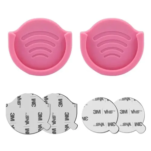 pop-tech Phone Grip Holder for Socket Users, 2 Pack Silicon Car Mount for Expanding Phone Stand with Strong 3M Adhesive Double Sided Tapes for Dashboard, Desk, Wall, Home, Office and More Pink 