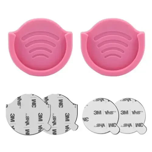 pop-tech Socket foydalanuvchilari uchun telefon ushlagichi, 2 dona silikon avtomobil o'rnatgichi, asboblar paneli, stol, devor, uy, ofis va boshqalar uchun kuchli 3M yopishtiruvchi ikki tomonlama lenta bilan telefon stendini kengaytirish uchun pushti - 6