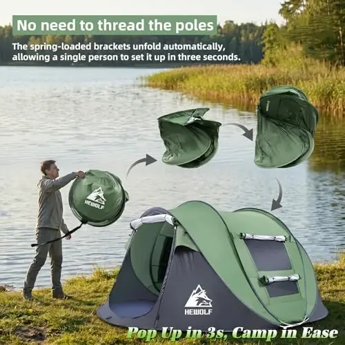 Pop Up Camping Tent 2/4 Person, Instant Family Tents, Easy Setup Automatic Tent for Camping Hiking & Traveling - 3
