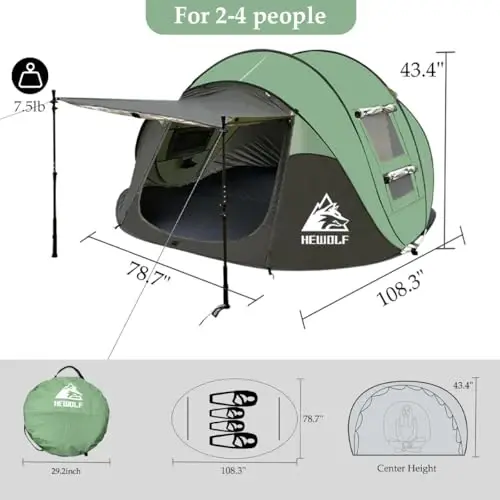 Pop Up Camping Tent 2/4 Person, Instant Family Tents, Easy Setup Automatic Tent for Camping Hiking & Traveling - 2
