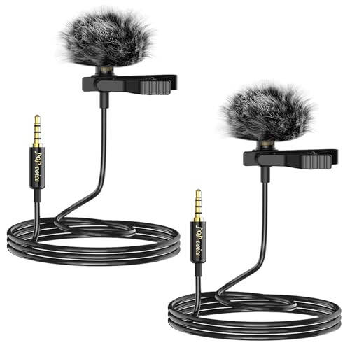 PoP Voice 2Pcs Professional Lavalier Lapel Microphone 3.5mm Compatible With DJI Mic/Rode Wireless GO Transmitters for Smartphone Camera, Mini Mic for YouTube, Interview, Video, Broadcasters - 1
