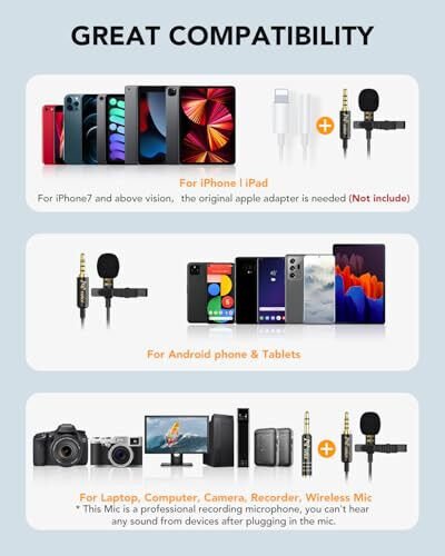 PoP Voice 2Pcs Professional Lavalier Lapel Microphone 3.5mm Compatible With DJI Mic/Rode Wireless GO Transmitters for Smartphone Camera, Mini Mic for YouTube, Interview, Video, Broadcasters - 4