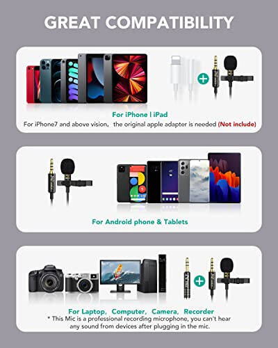 PoP voice Professional Lavalier Lapel Microphone Omnidirectional Condenser Mic for iPhone Android Smartphone,Recording Mic for Youtube,Interview,Video - 4