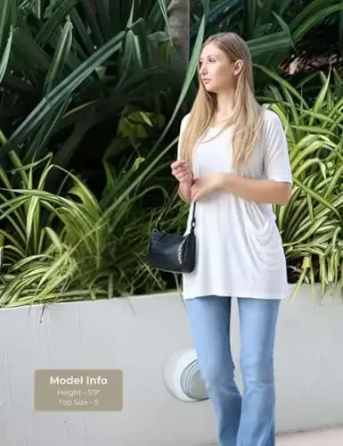 Popana ayollar 3/4 yengli tunika, cho'ntakli - AQShda tayyorlangan Leggings bilan kiyish uchun uzun ko'ylaklar - Ayollar uchun tunika pulover - 2