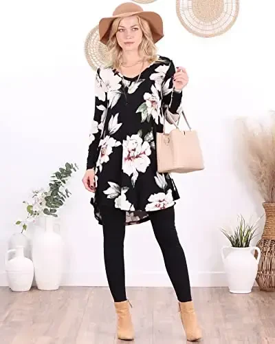 Popana ayollar uzun yengli tunik toplamlari legginglar bilan kiyish uchun - Ayollar uchun uzun tunik ko'ylaklar Keng Bichimli Chiqimli Kattaroq Hajmli Kundalik - 2