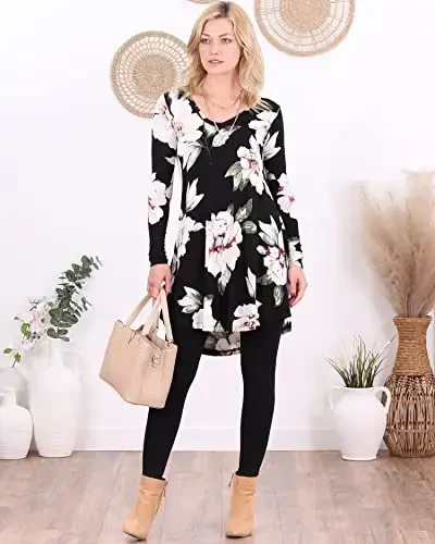 Popana ayollar uzun yengli tunik toplamlari legginglar bilan kiyish uchun - Ayollar uchun uzun tunik ko'ylaklar Keng Bichimli Chiqimli Kattaroq Hajmli Kundalik - 4