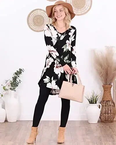 Popana ayollar uzun yengli tunik toplamlari legginglar bilan kiyish uchun - Ayollar uchun uzun tunik ko'ylaklar Keng Bichimli Chiqimli Kattaroq Hajmli Kundalik - 5