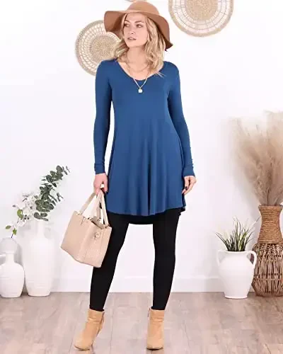 Popana Ayollar uzun yengli tunika toplamlari Legginglar bilan kiyish uchun - Ayollar uchun uzun tunika ko'ylaklar Bo'sh Fit Dressy Plus Size Casual - 3