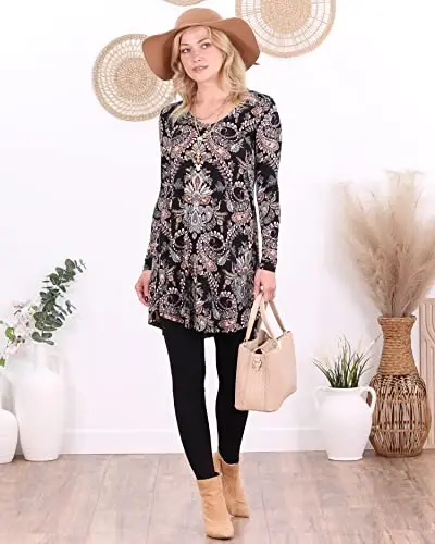 Popana ayollari uzun qisma tunikasi legginglar bilan kiyish uchun - Ayollar uchun uzun tunika ko'ylaklari Bo'sh o'tiradigan chiroyli katta o'lchamli tasodifiy - 3