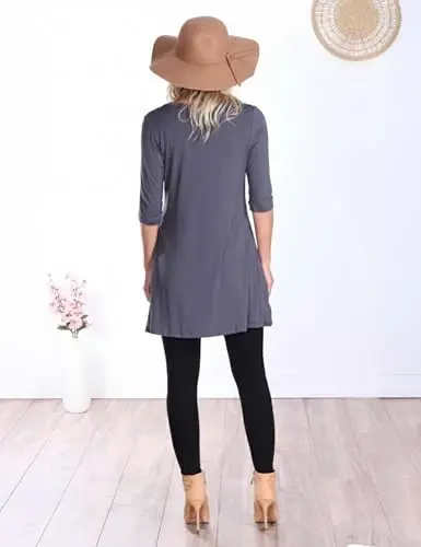 Popana Womens 3/4 Sleeve Tunic Top with Pockets - Made in USA Long Shirts to Wear with Leggings - Tunic Pullover for Women - 5