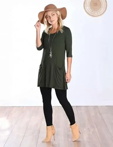 Popana Womens 3/4 Sleeve Tunic Top with Pockets - Made in USA Long Shirts to Wear with Leggings - Tunic Pullover for Women - 5