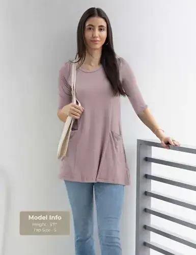 Popana Womens 3/4 Sleeve Tunic Top with Pockets - Made in USA Long Shirts to Wear with Leggings - Tunic Pullover for Women - Modazone (1)