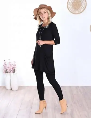 Popana Womens 3/4 Sleeve Tunic Top with Pockets - Made in USA Long Shirts to Wear with Leggings - Tunic Pullover for Women - 4