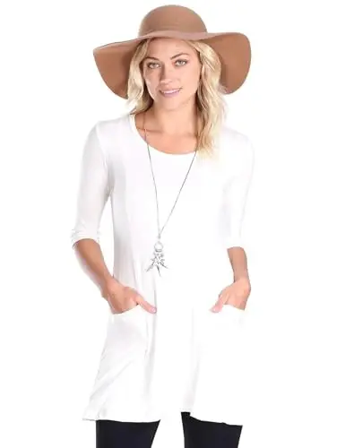 Popana Womens 3/4 Sleeve Tunic Top with Pockets - Made in USA Long Shirts to Wear with Leggings - Tunic Pullover for Women 
