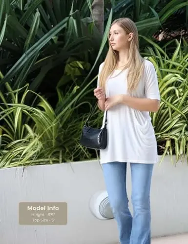 Popana Womens 3/4 Sleeve Tunic Top with Pockets - Made in USA Long Shirts to Wear with Leggings - Tunic Pullover for Women - 2