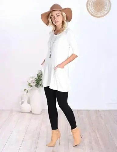 Popana Womens 3/4 Sleeve Tunic Top with Pockets - Made in USA Long Shirts to Wear with Leggings - Tunic Pullover for Women - 4
