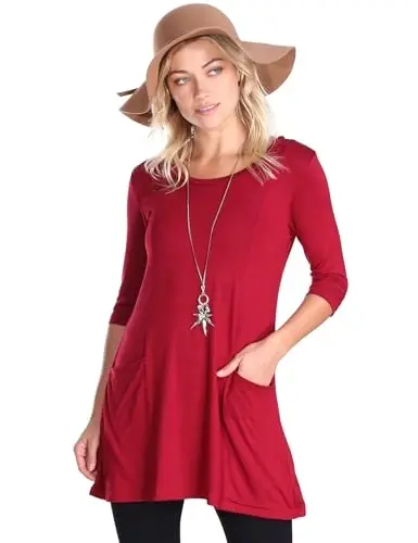 Popana Womens 3/4 Sleeve Tunic Top with Pockets - Made in USA Long Shirts to Wear with Leggings - Tunic Pullover for Women 