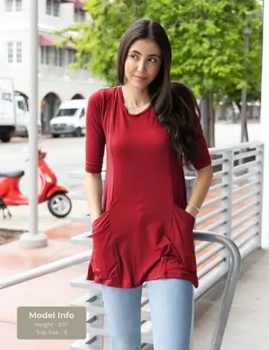 Popana Womens 3/4 Sleeve Tunic Top with Pockets - Made in USA Long Shirts to Wear with Leggings - Tunic Pullover for Women - 2