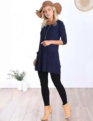 Popana Womens 3/4 Sleeve Tunic Top with Pockets - Made in USA Long Shirts to Wear with Leggings - Tunic Pullover for Women - 4