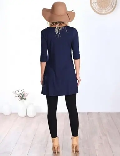 Popana Womens 3/4 Sleeve Tunic Top with Pockets - Made in USA Long Shirts to Wear with Leggings - Tunic Pullover for Women - 5
